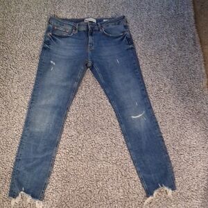 Zara Blue Distressed Ankle Jeans